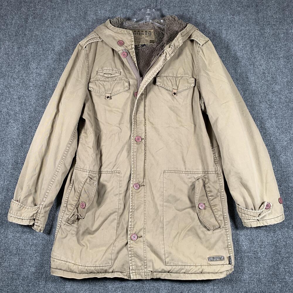Rusty Parka Mens Medium Beige Canvas Hooded Fleece Lined Winter Coat 330-12